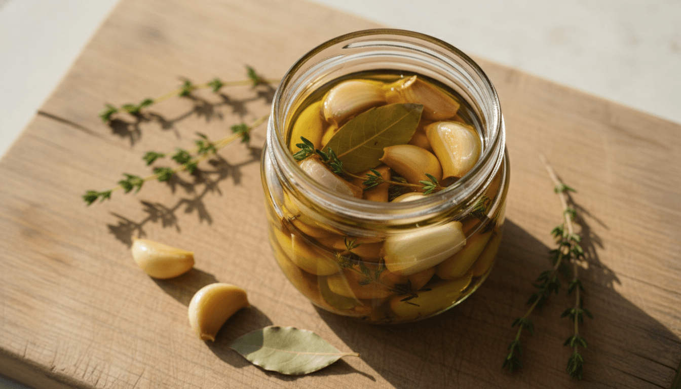 Garlic confit, two heads at a time, photographed in the test kitchen
