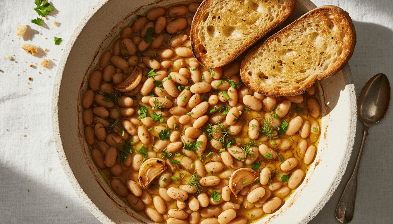 The one-pan beans, photographed in the test kitchen
