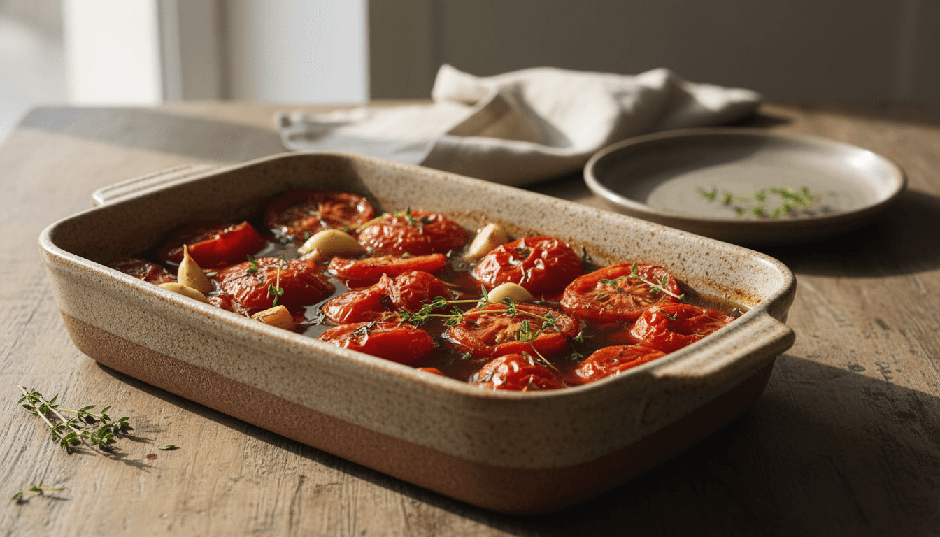 Tomato confit, twelve ways, photographed in the test kitchen
